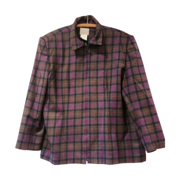 Company Collection Jackets & Blazers - Vintage Wool Blend Plaid Jacket Women’s Size 18 Zip Front Classic Fall Coat